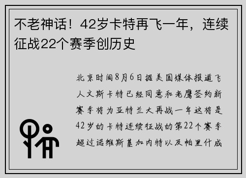 不老神话！42岁卡特再飞一年，连续征战22个赛季创历史