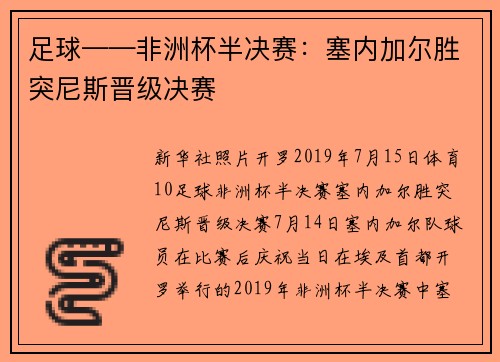 足球——非洲杯半决赛：塞内加尔胜突尼斯晋级决赛
