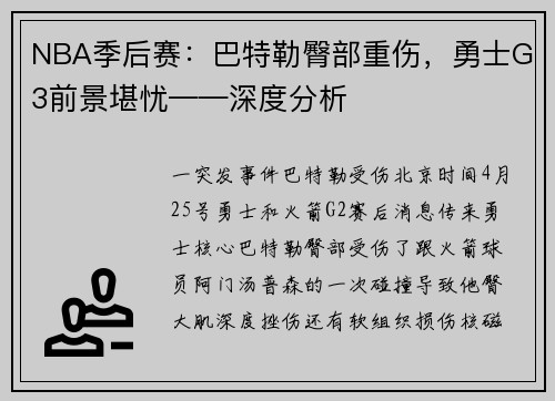 NBA季后赛：巴特勒臀部重伤，勇士G3前景堪忧——深度分析